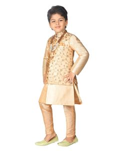 Ethnic Banarasi Silk Waistcoat Kurta and Pyjama Set for Boys