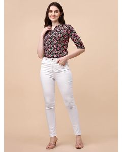 Wedani Women's Casual Puff Sleeves V Neck Foral Top