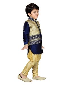 Silk Cotton Kurta, Pyjama And Waistcoat Set